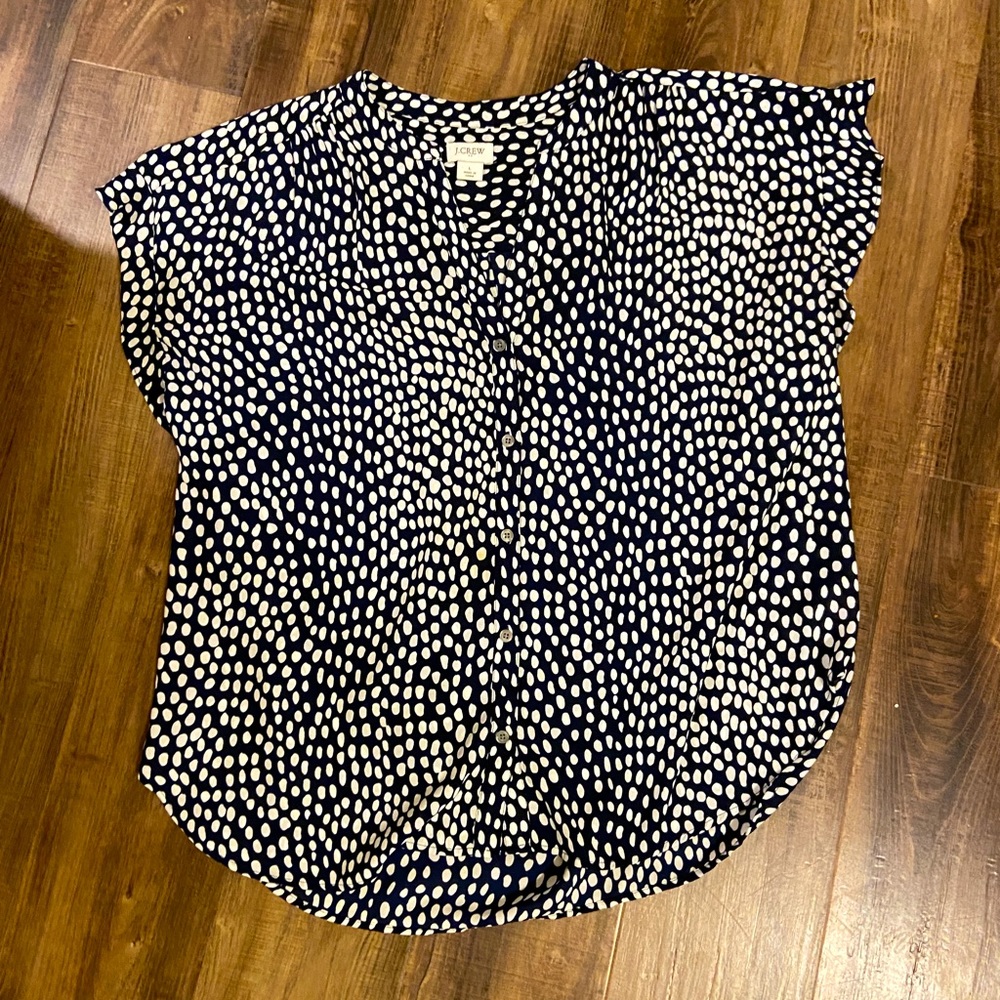 J Crew black and white button up blouse. Size Large